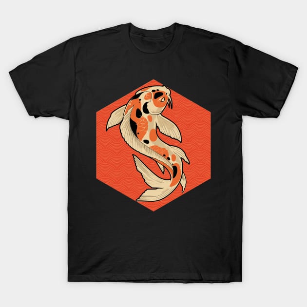 Koi Fish and Red Waves T-Shirt by edwardechoblue